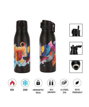 Θερμός Ανοξείδωτο Fellow Print Abstract Μαύρο 600ml AlpinTec